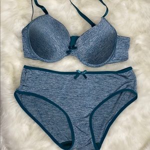 Green Chambray Push Up Underwire Bra Panty…